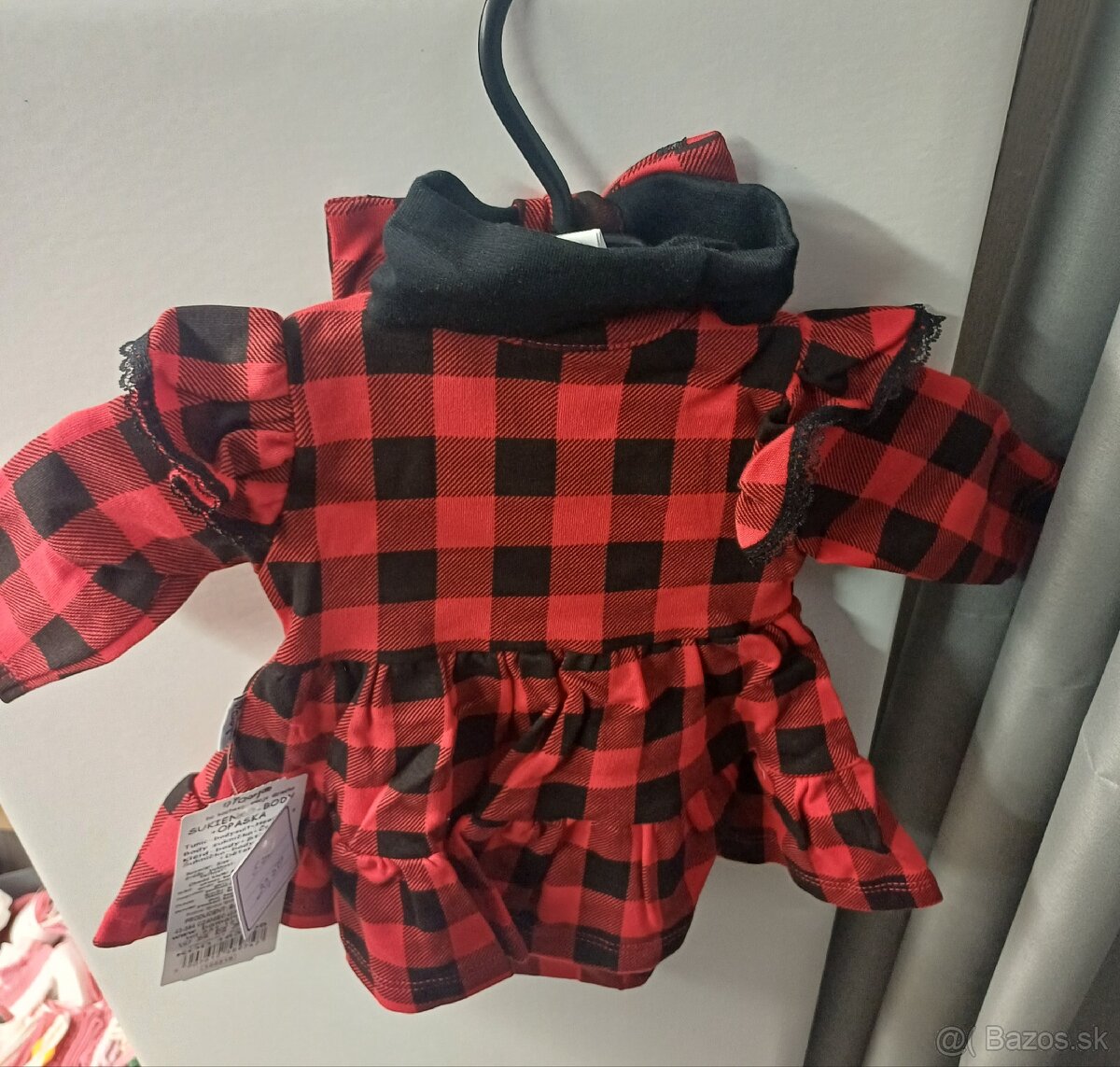 Bodi šaty (karo) s čelenkou - Set na Vianočné fotenie - 2