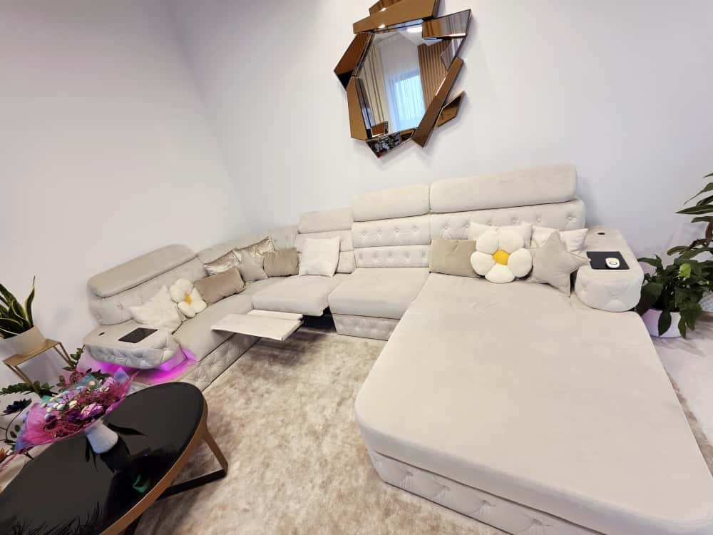 Luxusná rohová sedačka s LED osvetlením, elektrickým výsuvom - 2