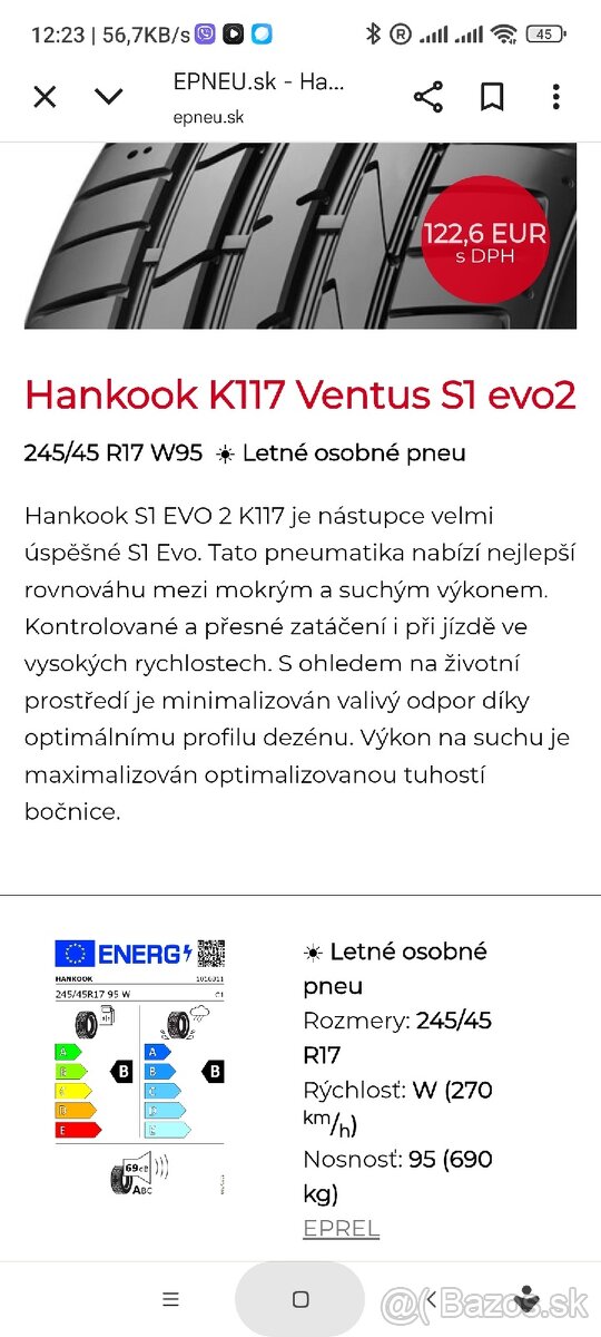 Predám letné pneumatiky 245/45 R17 - 2