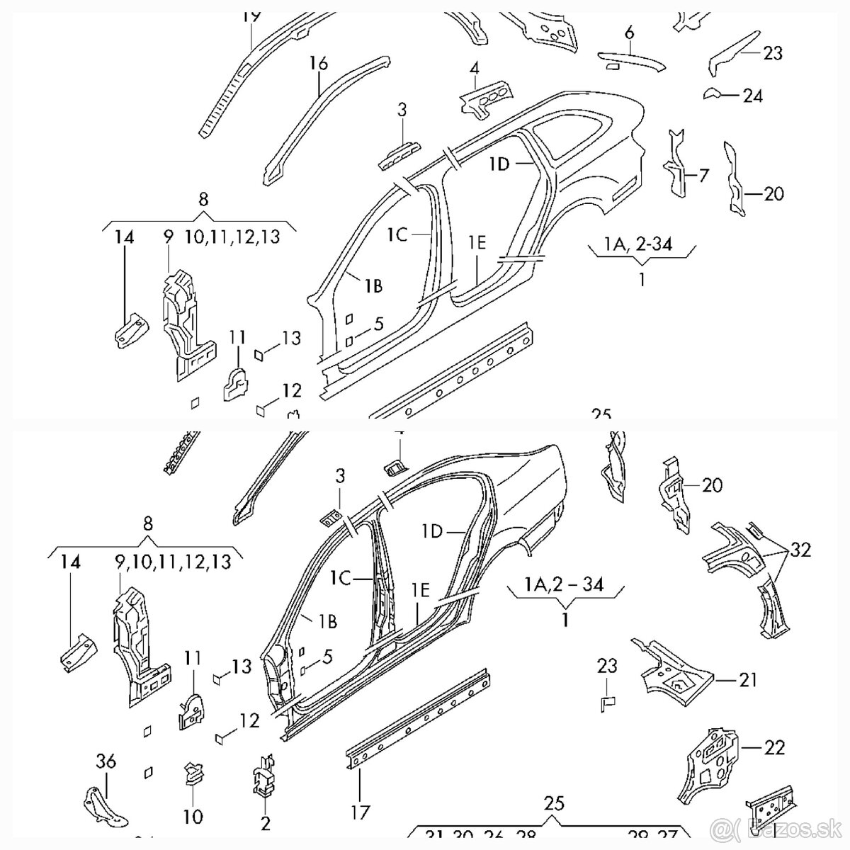 bočnica, prah, stĺpik, nosník Superb 2 - 2