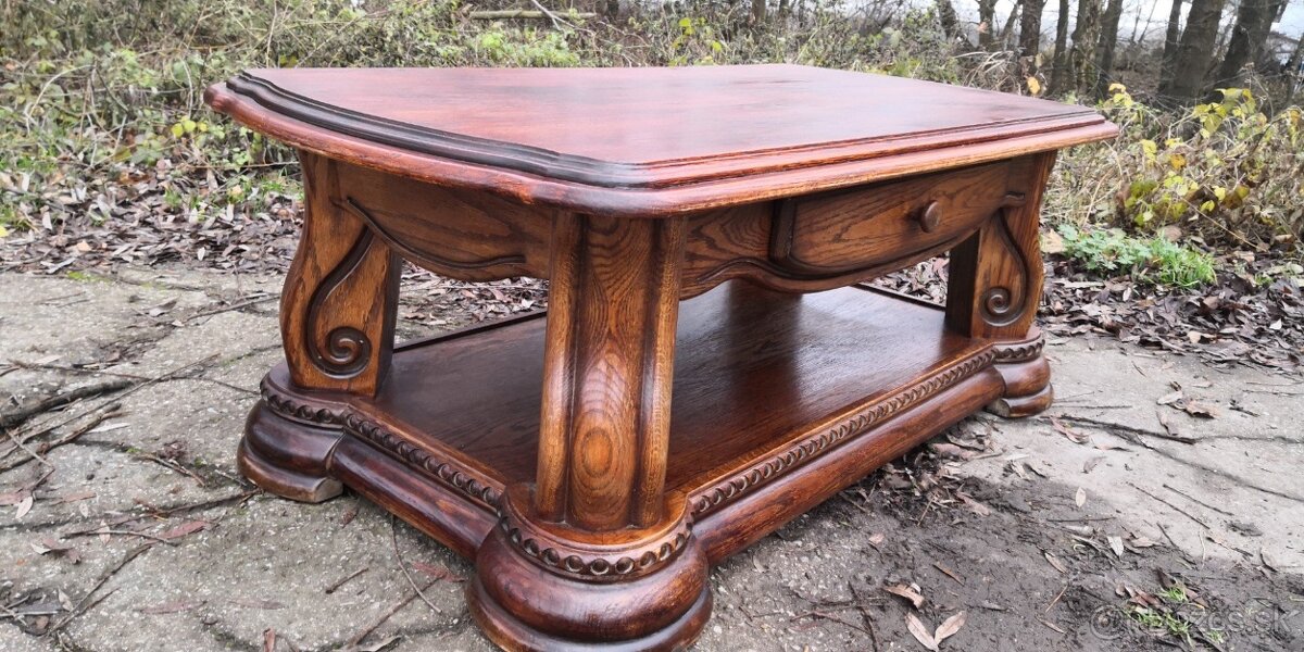 Masívny dubový konferenčný stôl so šuplíkom - 2