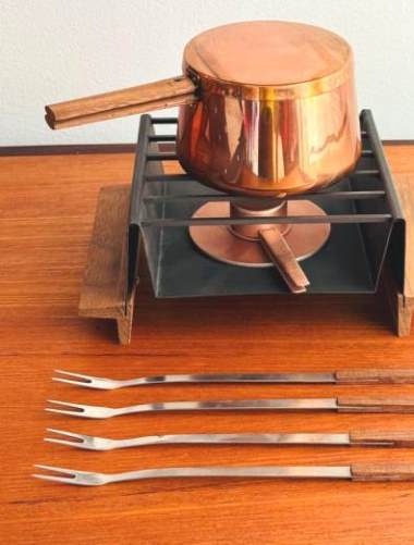 medená sada na fondue, nerezový príbo, podnos, vailing - 2