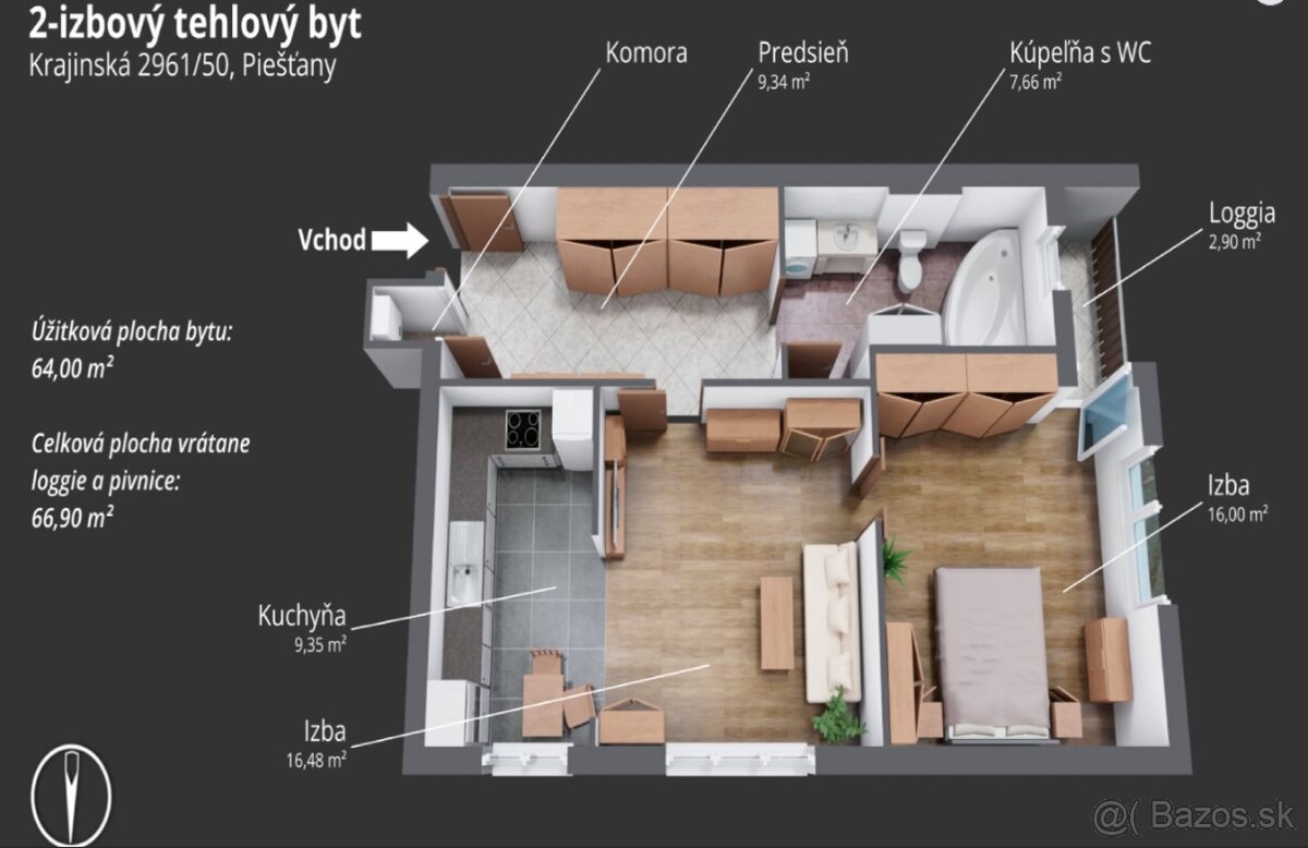 ponúkam na prenájom dvojizbový byt s loggiou - 2