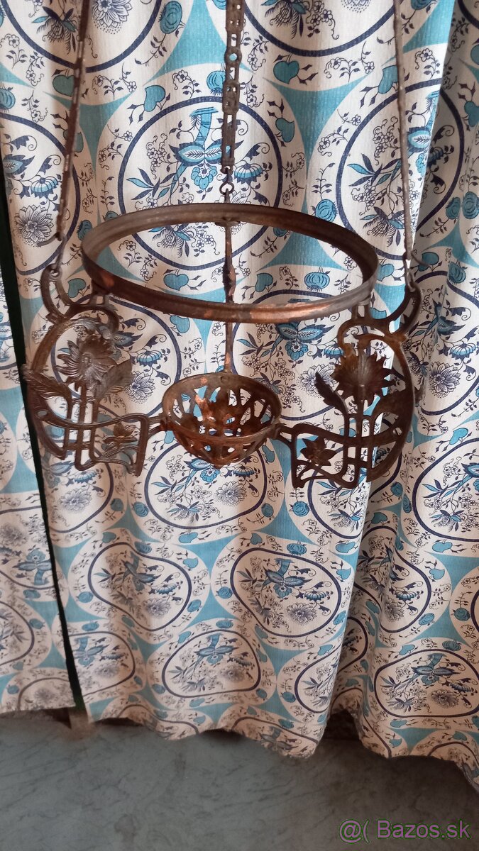 Starožitný liatinový závesný luster - 2