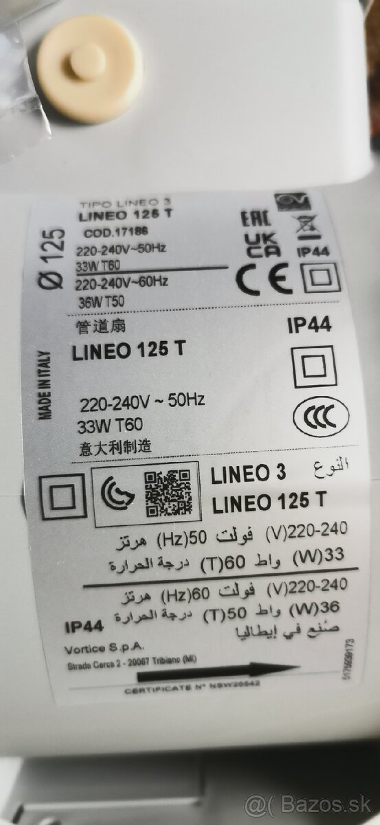 Ventilátor LINEO 125 T Nový 0949609960 - 2