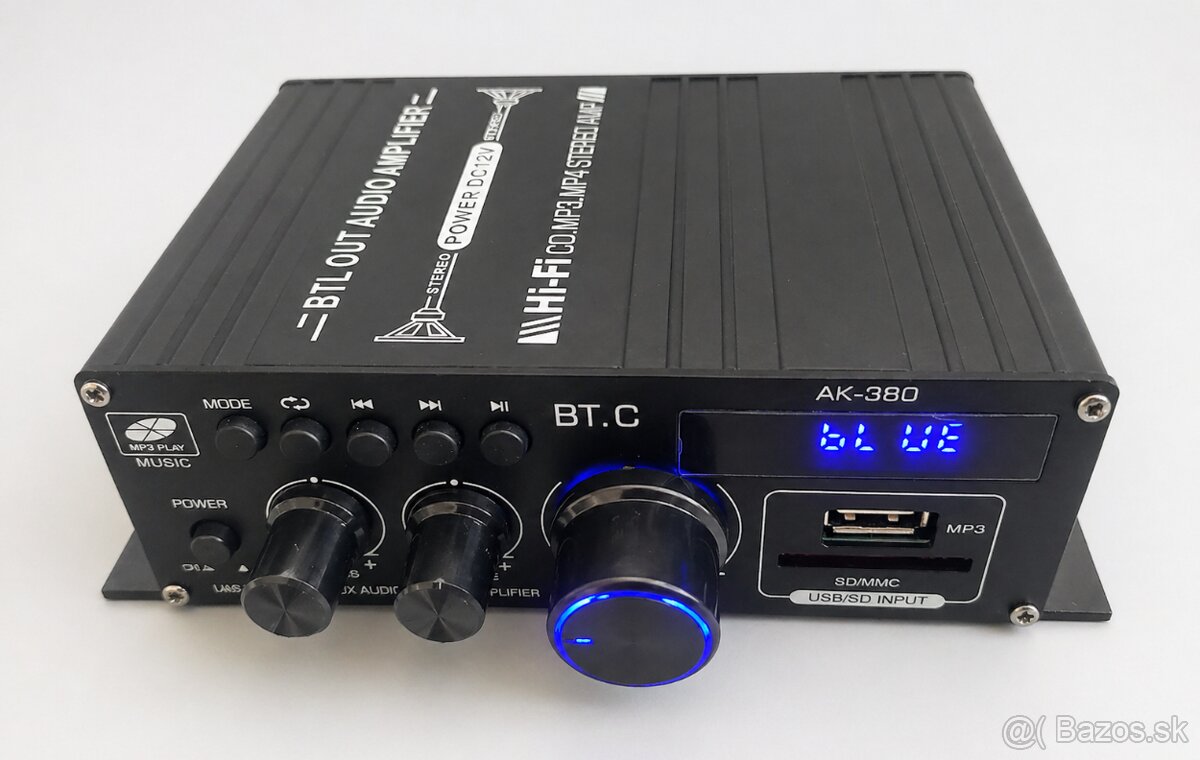 Zosilňovač 2x40W s bluetooth, USB, s adaptérom - 2