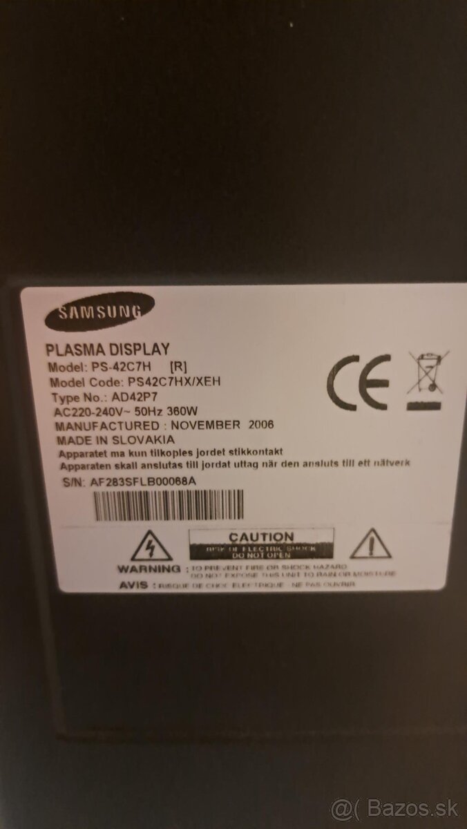 Predám Samsung Plasma TV 42" (107 cm). - 2
