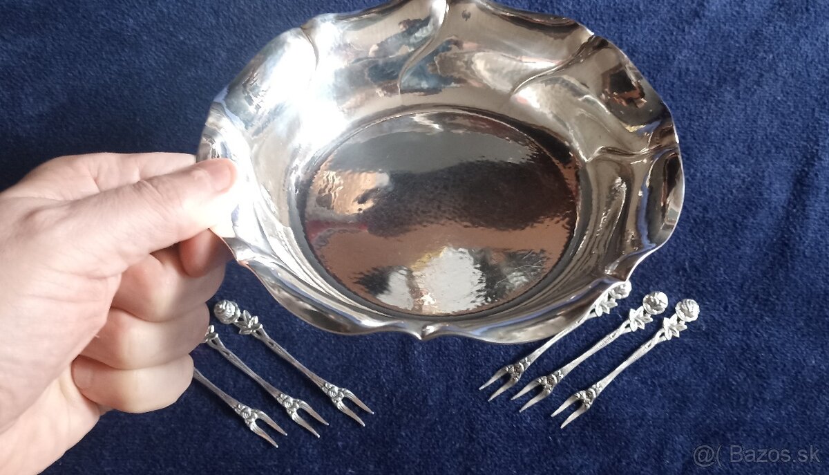 Investičné Striebro–miska+vidličky na olivy–Nemecko-162,4g - 2