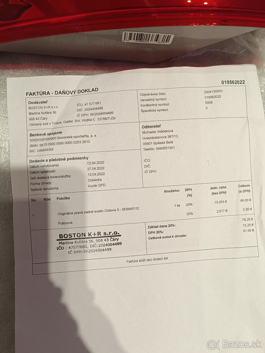 Originálne pravé zadné svetlo Octavia 3 - 2