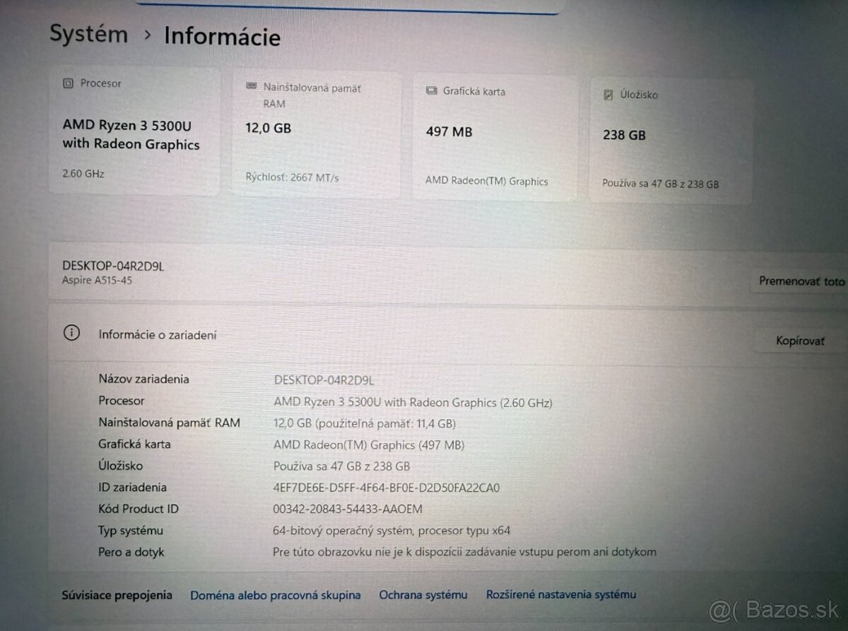 Notebook Acer Aspire 5 Ryzen 3 5300U/12GB/256SSD/FHD - 2