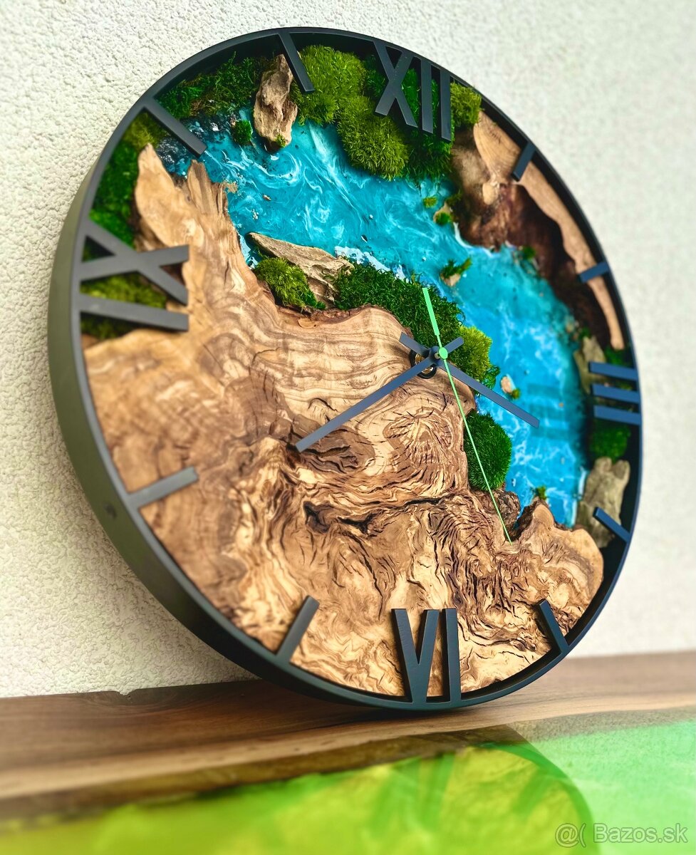 Machové hodiny s epoxidom a drevom 40cm epoxidové ho - 2