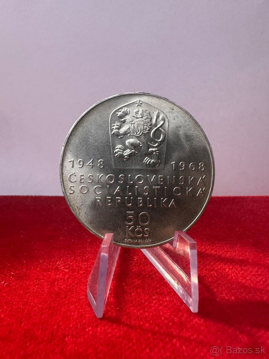 STRIEBORNÁ PAMÄTNÁ MINCA 50 Kčs – 50 rokov ČSR TOP STAV - 2