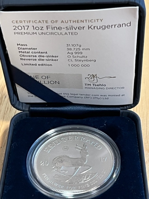 Investične striebro 1 OZ minca Krugerrand rok 2017 - 2