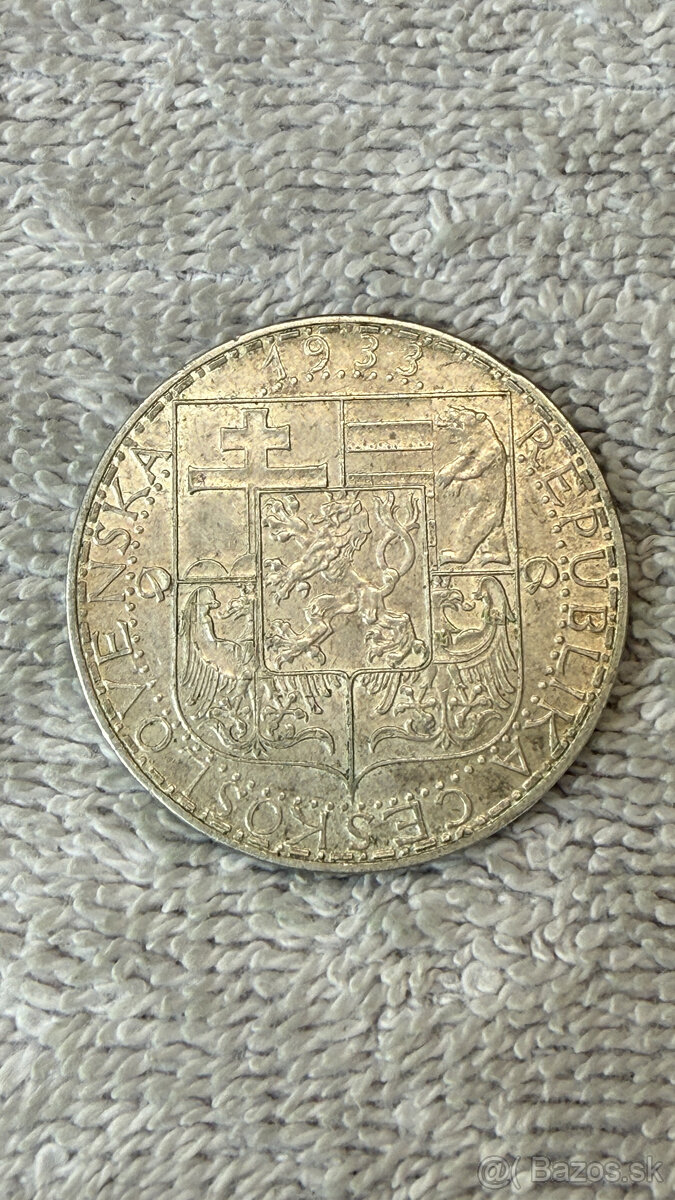 Stříbrná mince Československo – 20 Kč 1933 (Tři postavy - Pr - 2