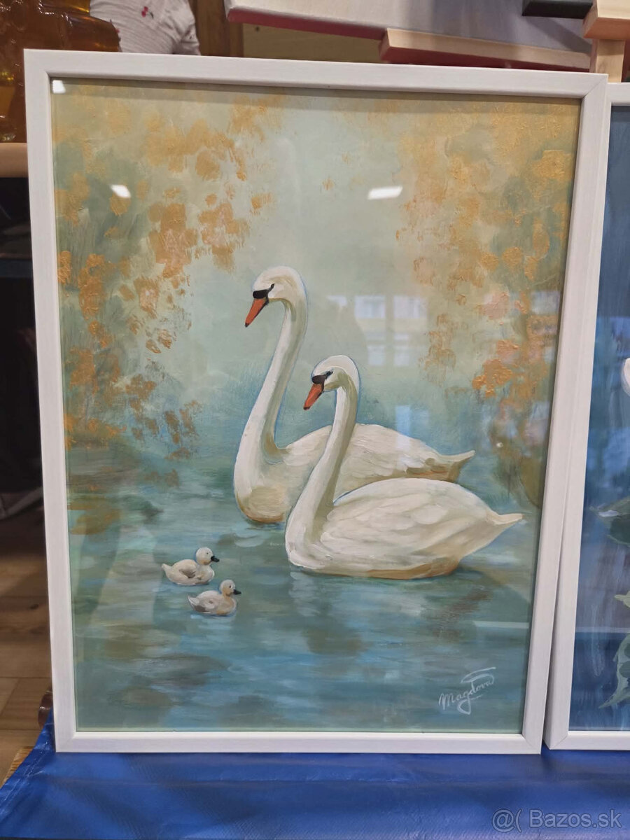 Akryl na akvarelovom papieri, ramik 30x40cm, motív : Labute - 2