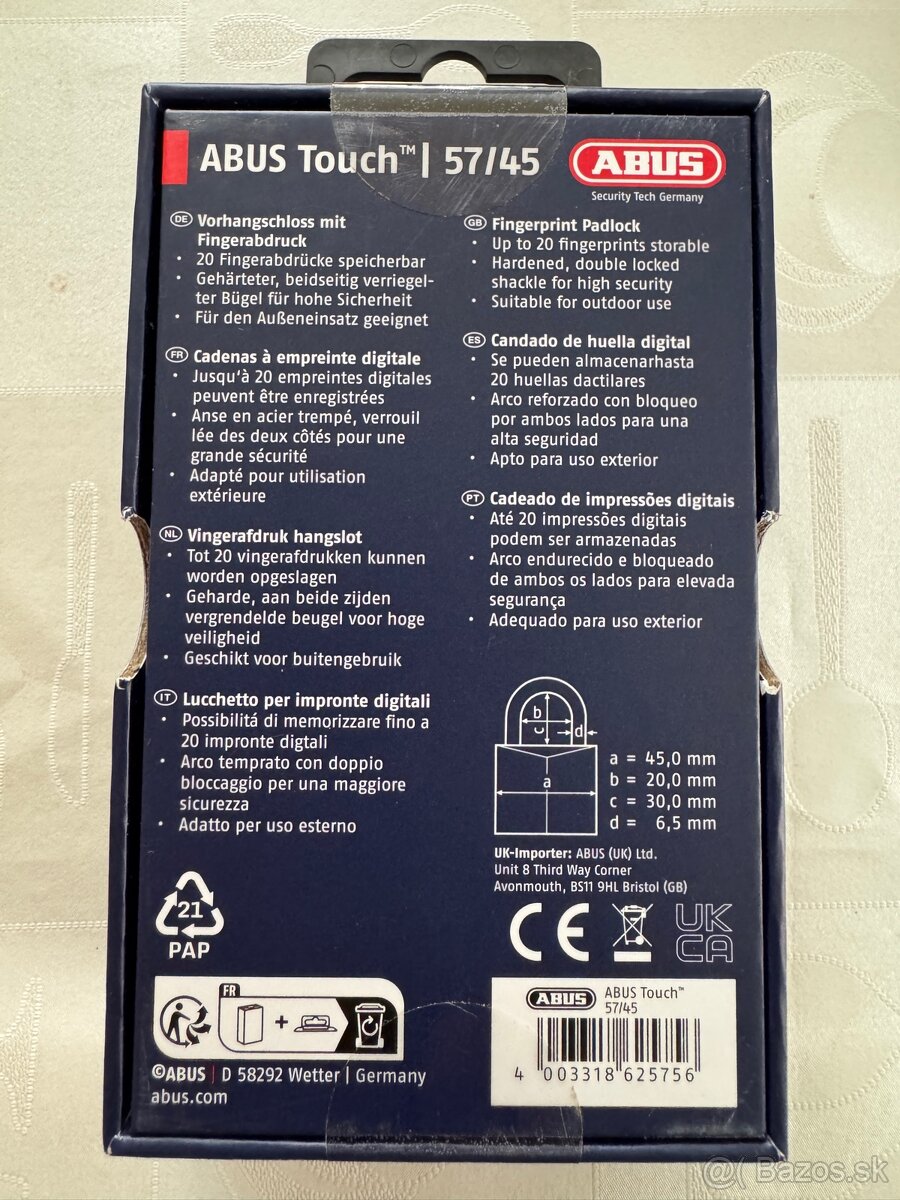 Abus Touch 57/45 visiaci zámok. - 2