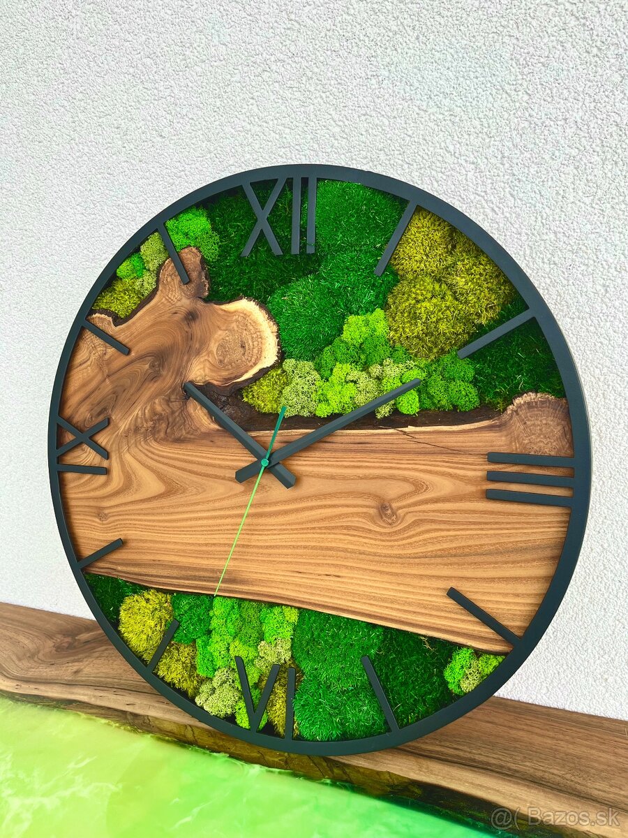 Machove hodiny s drevom v kovovej obruči 50cm priemer - 2