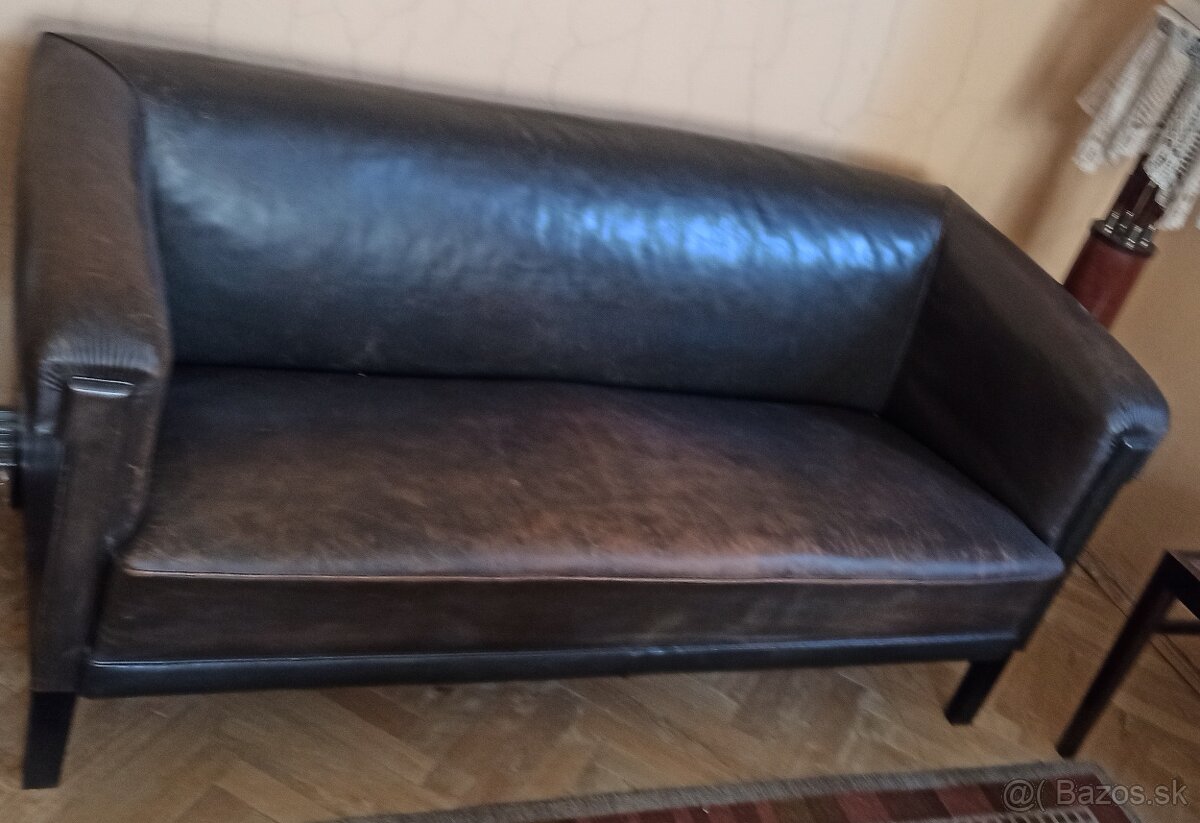 Luxusná trendová stará kožená sedačka + 2 kreslá - 2