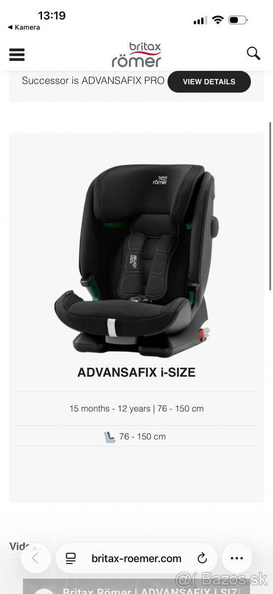 Predám autosedačku BRITAX ROMER Advansafix i-size - 2