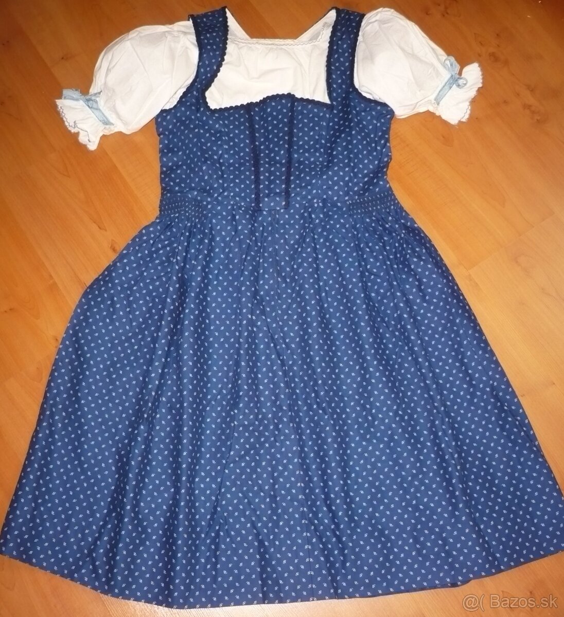 Kroj Dirndl Tirol 42 modrotlač - klobúk fašiangy - kabát - 2