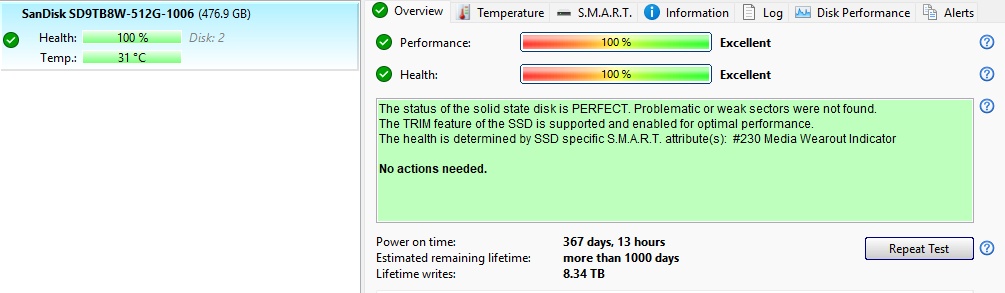 512GB SSD SATA 2,5 “ - SanDisk - 100% stav - 2