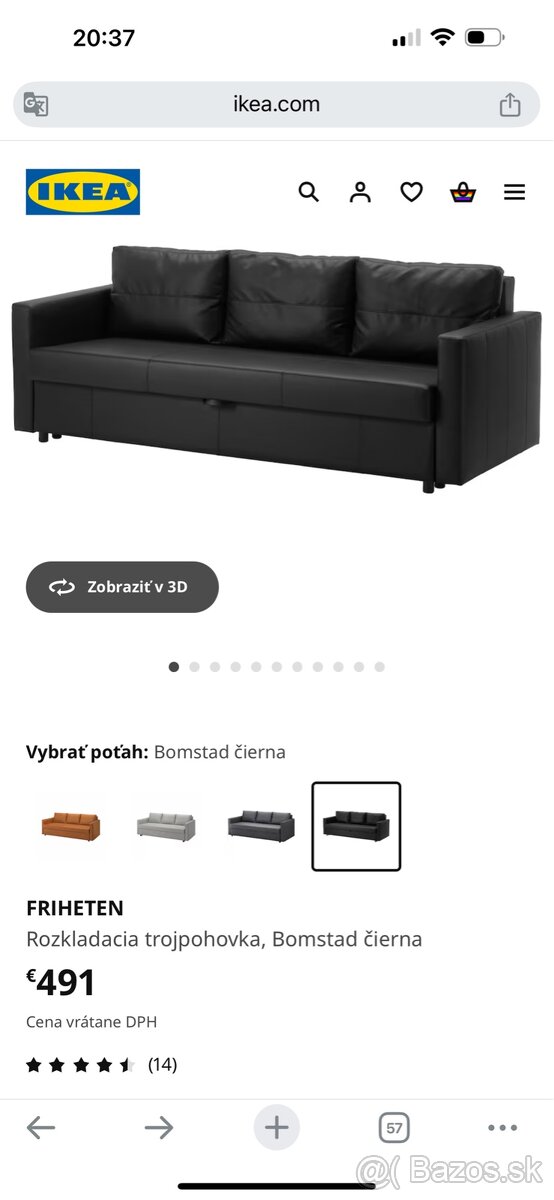 FRIHETEN Rozkladacia trojpohovka, Bomstad čierna - 2