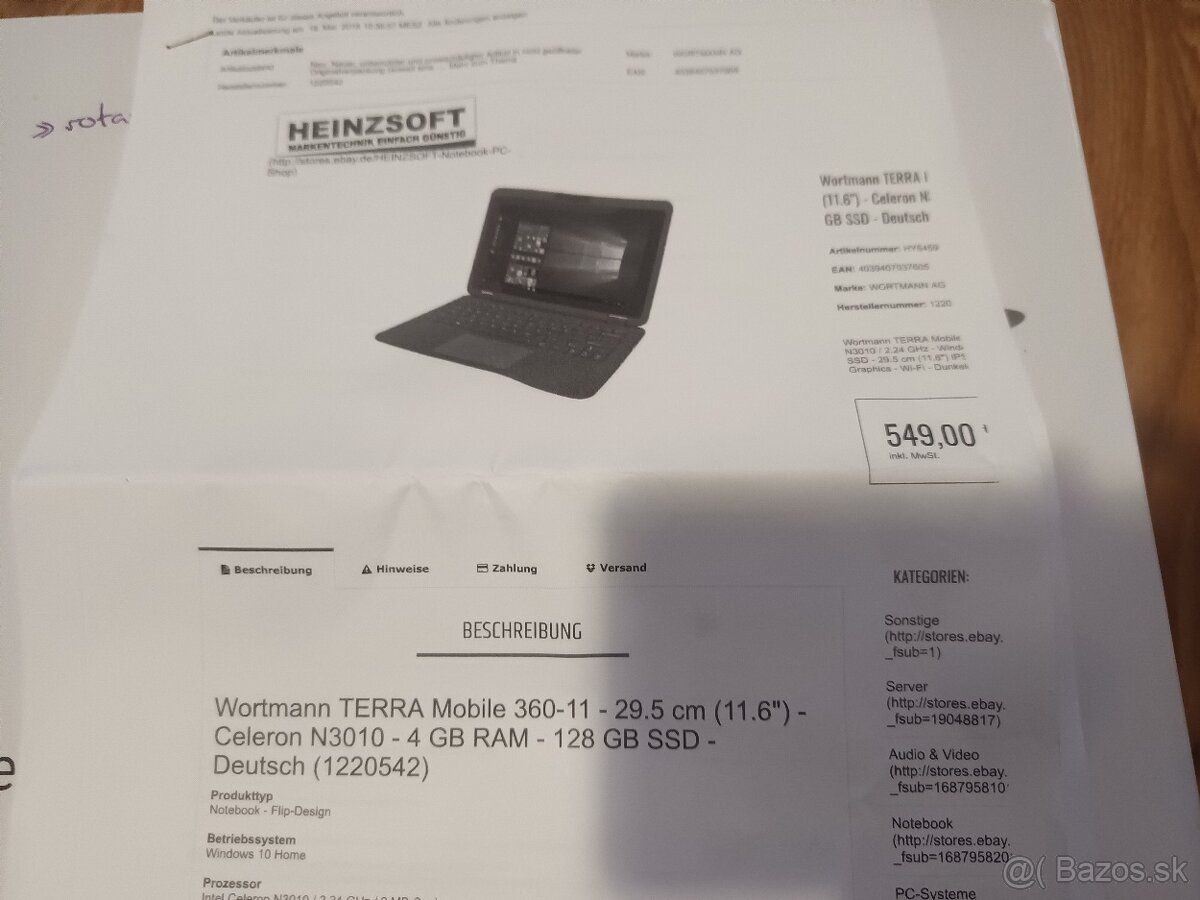 Notebook od spoločnosti Terra s faktúrou a originální - 2