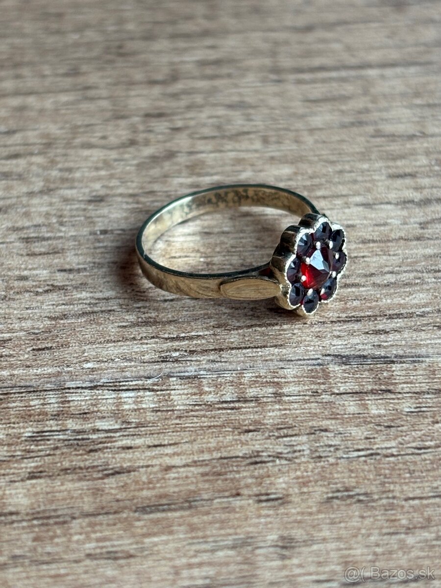 Strieborný pozlateny prsteň - cesky granat - 2