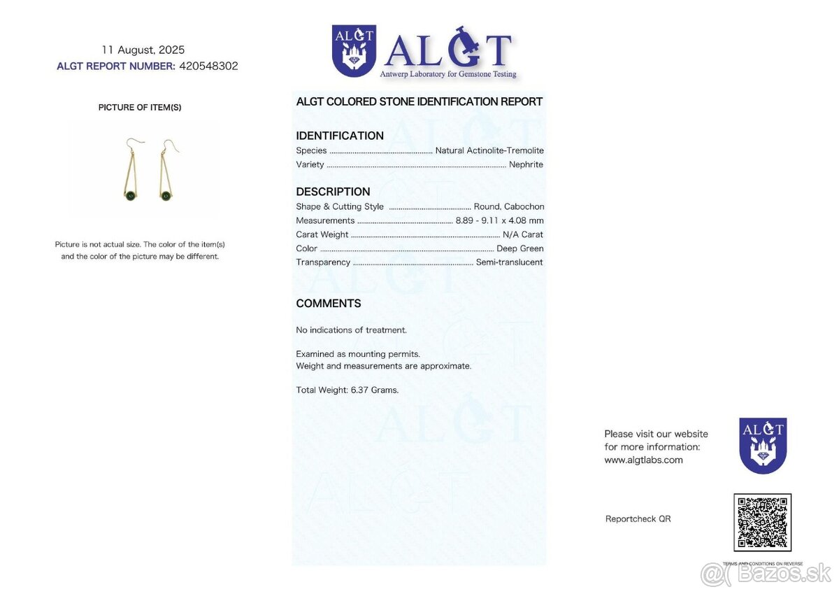 Nefritové visiace náušnice s certifikátom - 2