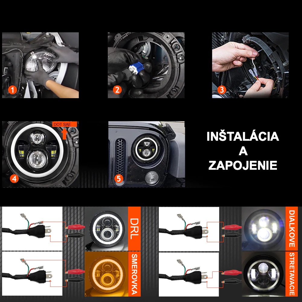 LED svetla 7-palcové okrúhle 178mm - 2