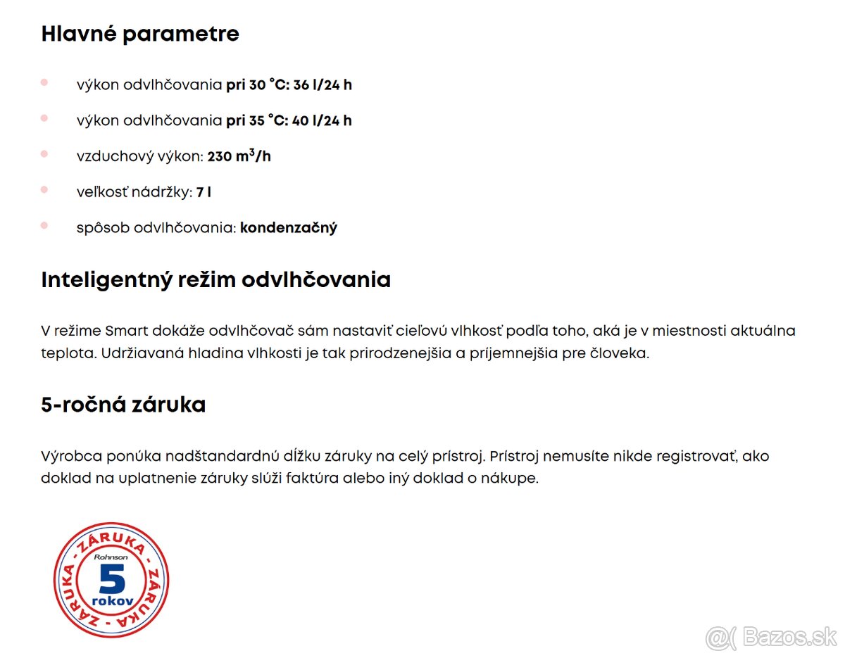 Odvlhčovač Rohnson R-9340 Genius este v zaruke - 2
