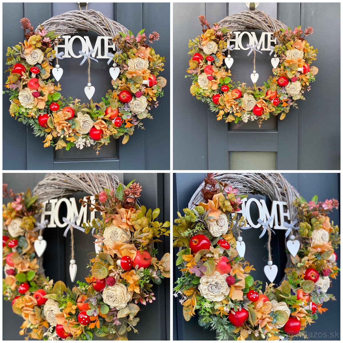 Jesenný veniec L na sivom prútenom základe 40cm - 2