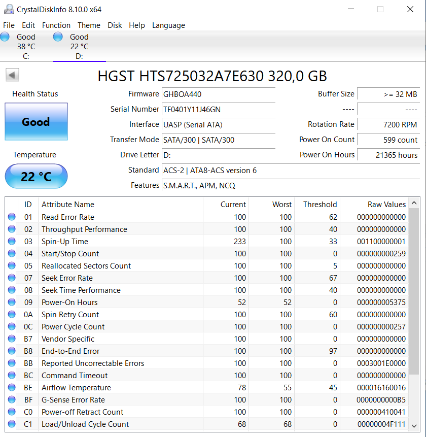 HGST – 320 GB HDD 2,5" SATA - 2