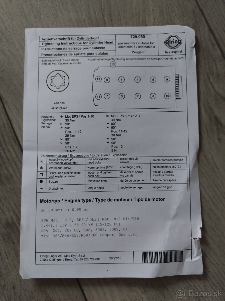 Tesnenie hlavy valcov Elring 729.050 - 2