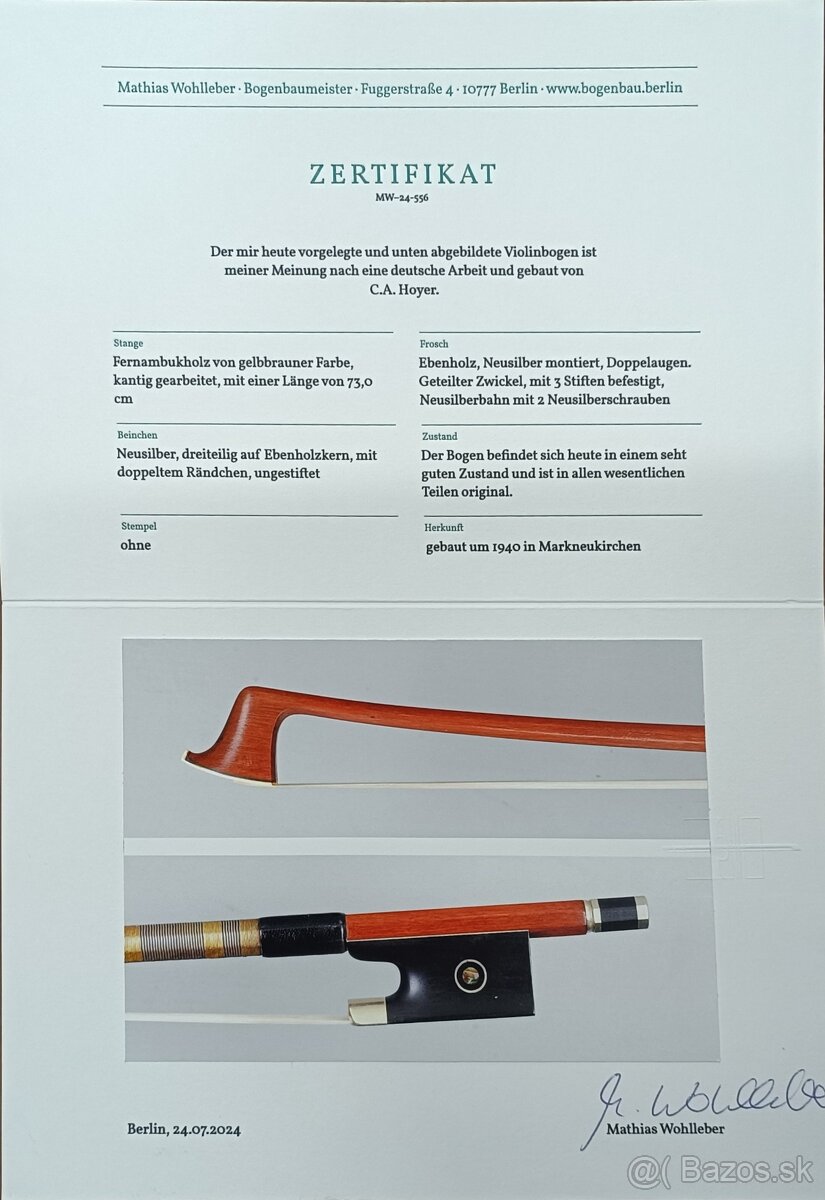 C. A. HOYER + certifikát - 2