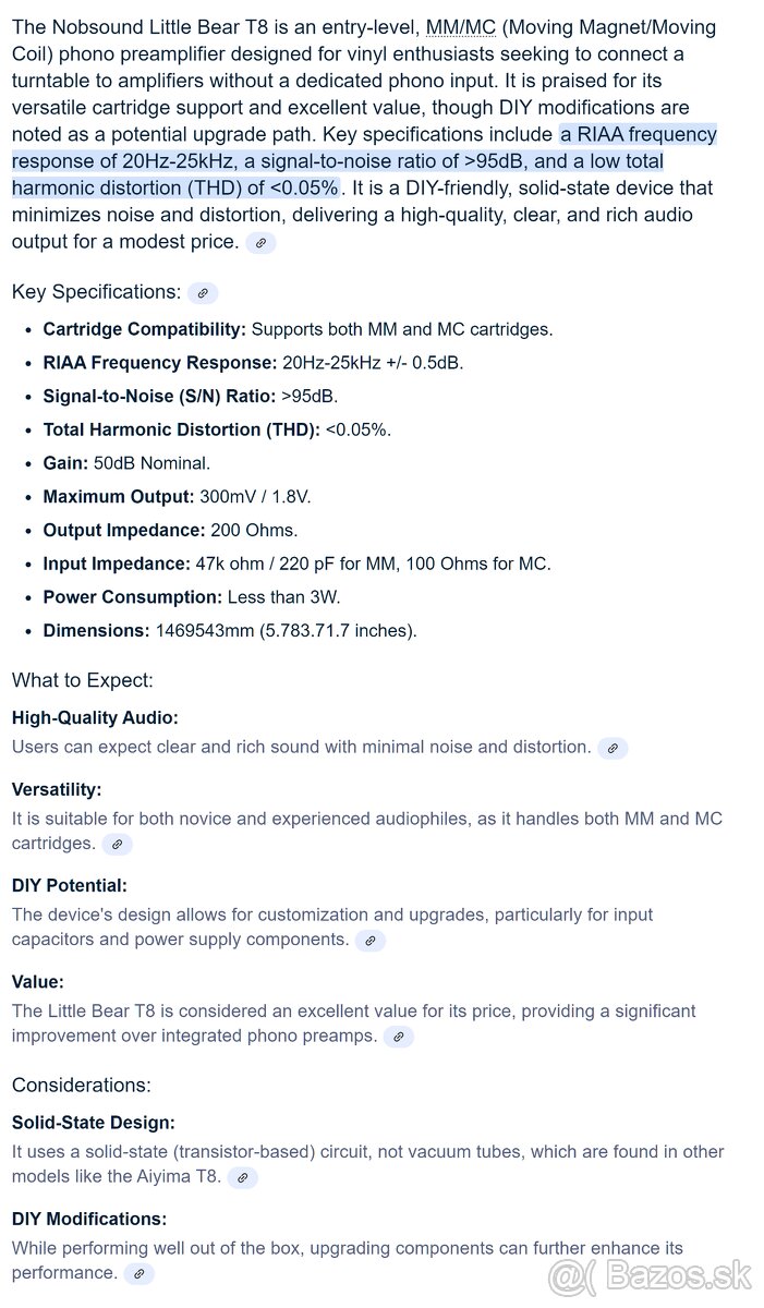 Phono preamp Little Bear T8 celý popis v prílohe - 2