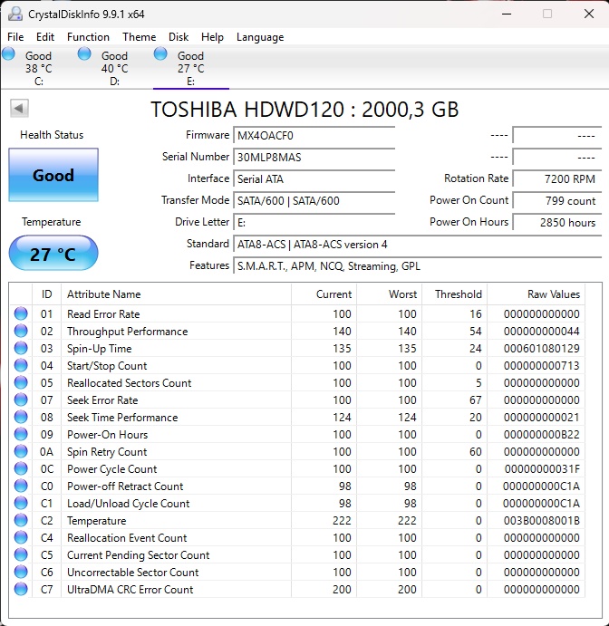 Predám 3.5" HDD Toshiba PC P300 2TB - 2