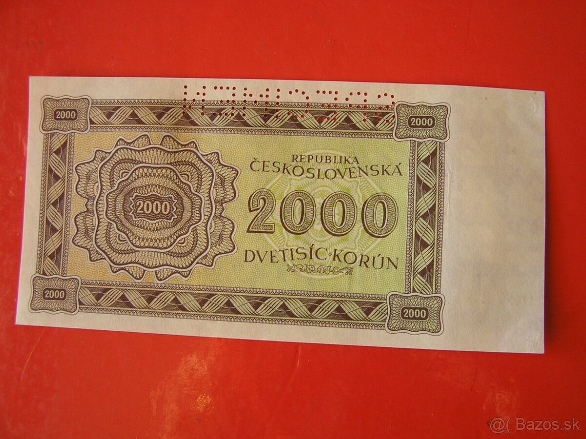 ČESKOSLOVENSKÉ BANKOVKY: VZÁCNA 2000-KORÚN-1945 Perf. - 2