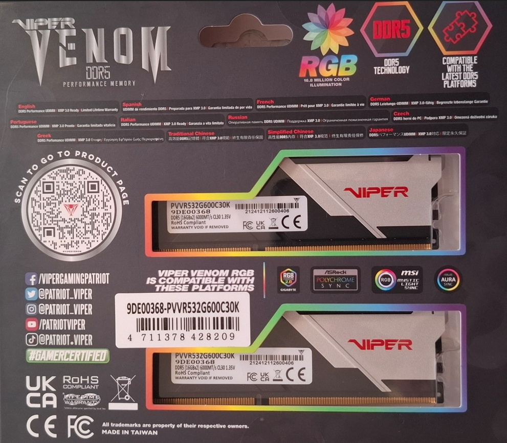 Patriot Viper Venom RGB 32 GB KIT DDR5 6000 MHz CL30 - 2