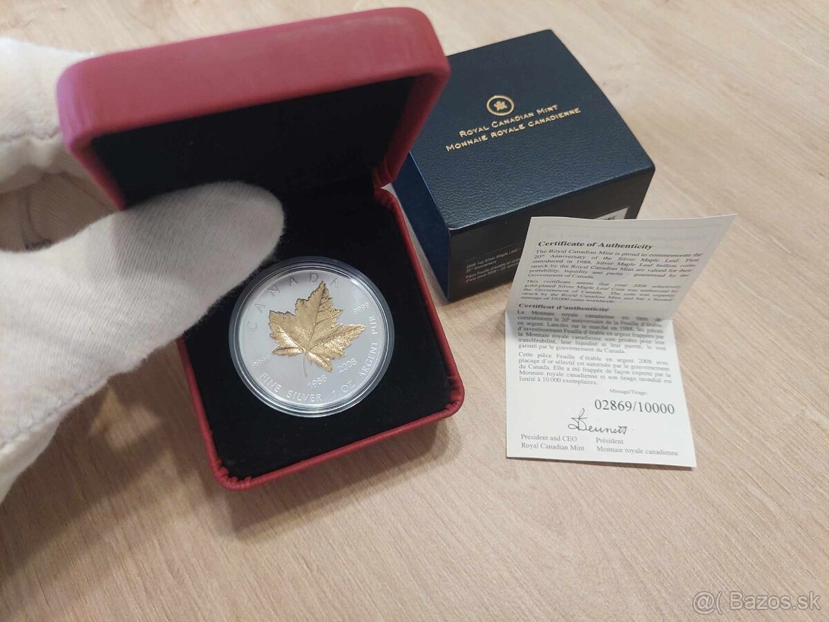 Jubilejná pozlátená Maple Leaf 2008 - 2