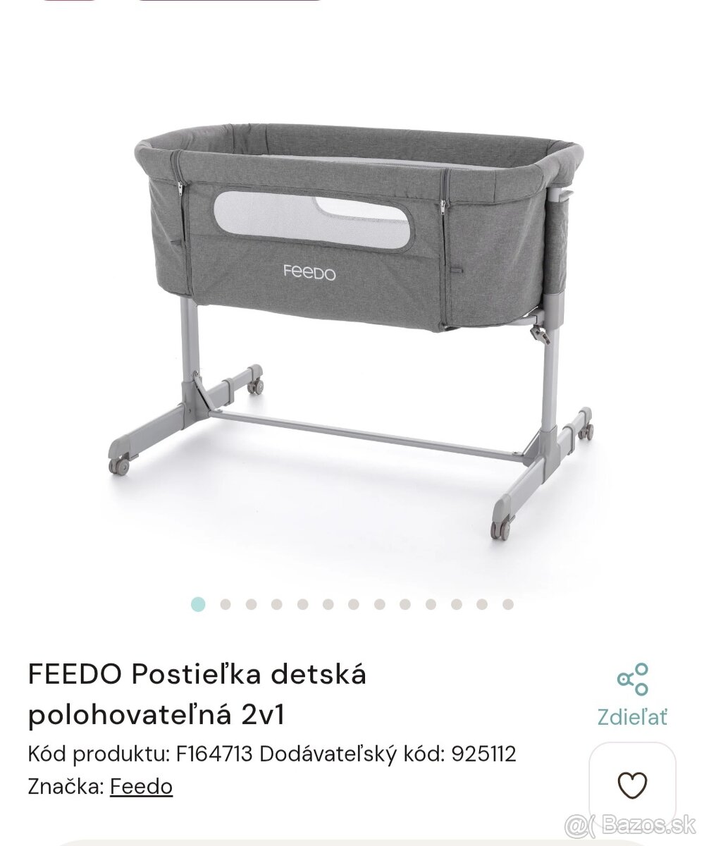 Polohovatelna prenosná postieľka Feedo - 2