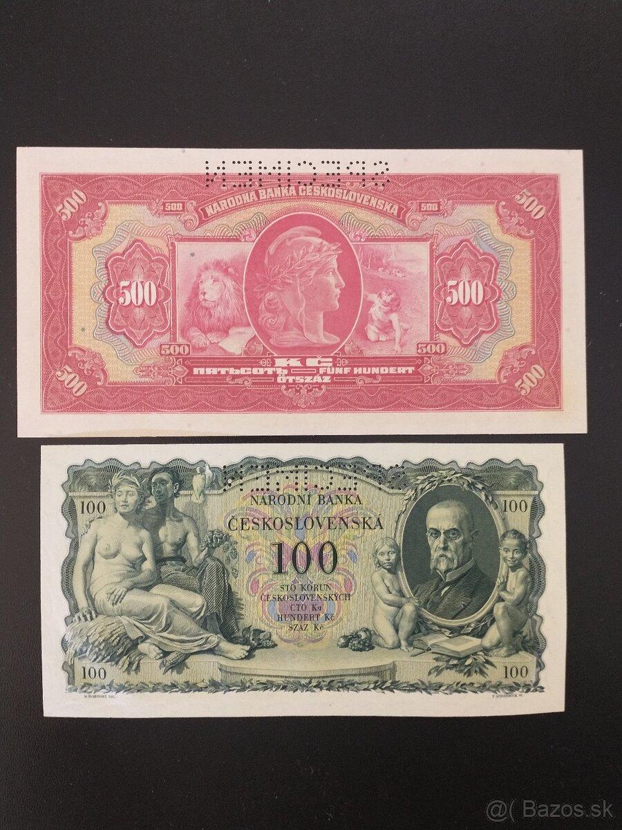 500Kč 1929, 100Kč 1931 SPECIMEN UNC - 2