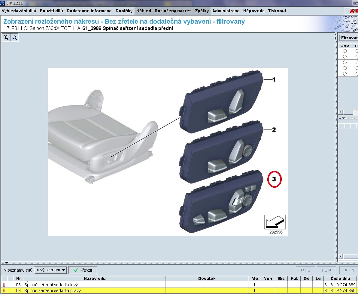 spínač nastavenia sedačky na BMW - 2