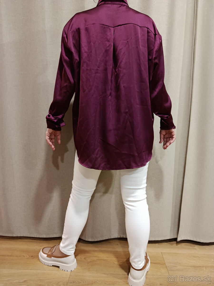 Blúzka bordová satén s brošňami, HIT, veľ. UNI - 2