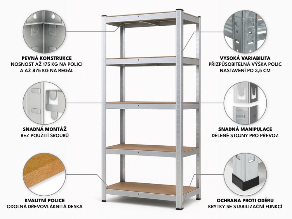 Regál kovový nový 180x90x30 5 polic - 2