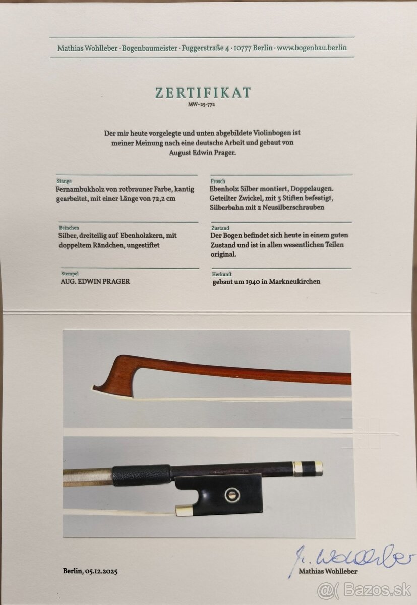 August Edwin Prager + certifikát - 2