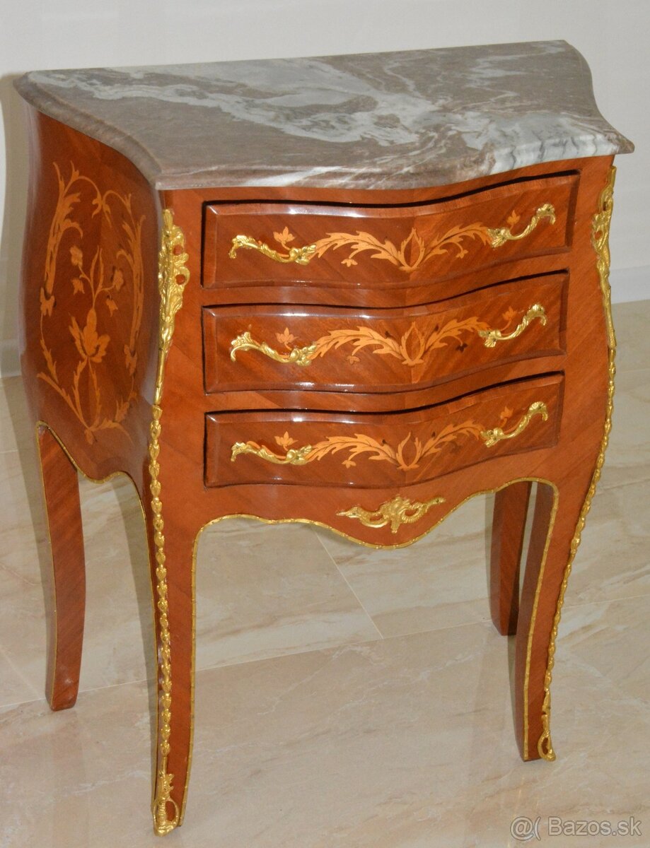 Zámecká intarzovaná komoda s mramorovou deskou - 2