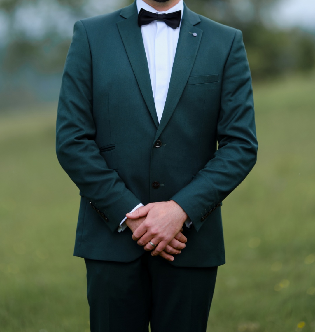 Pánsky tmavozelený oblek svadobný - 2