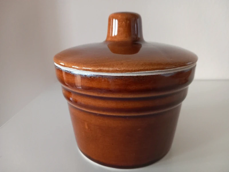 Stará kameninová dóza s vrchnákom 11,5x11,5 cm - 2