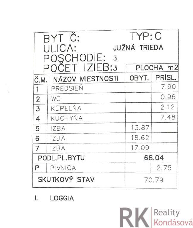 3-izb.byt s loggiou, Južná trieda - 2